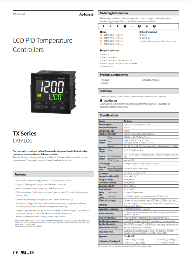AUTONICS TX CATALOG TX SERIES: LCD PID TEMPERATURE CONTROLLERS